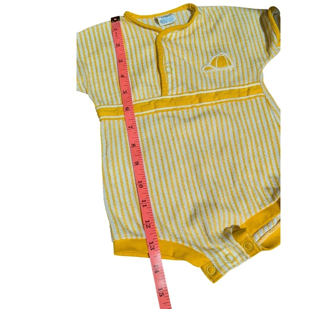 VTG Carter's Yellow White Stripe Baby Romper One Piece Terry Cloth 12M‎